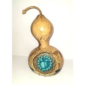 Gourd Art Dream Catcher Mixed Media Turquoise Carved Horse Hand Painted Signed